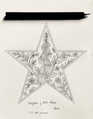 Available Tattoo Flash - Foxglove & Wild Rose Star