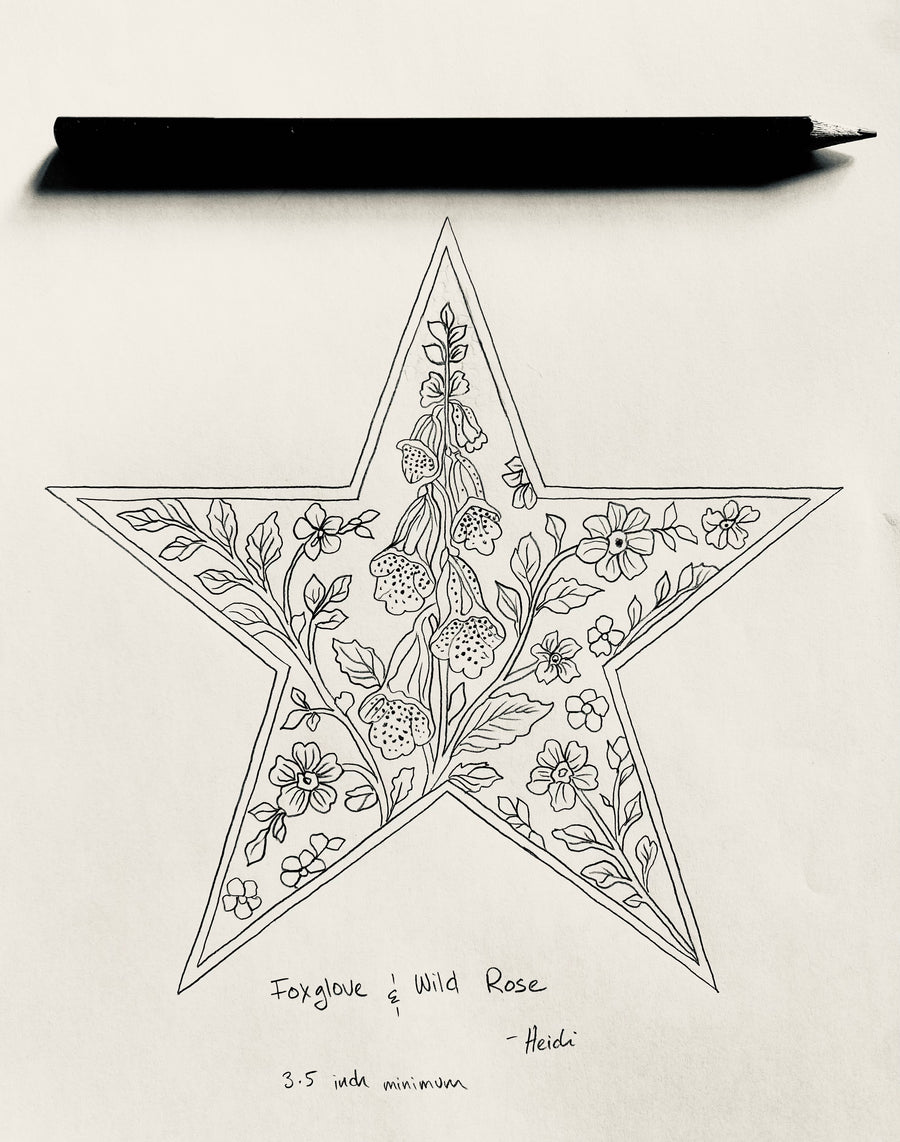 Available Tattoo Flash - Foxglove & Wild Rose Star