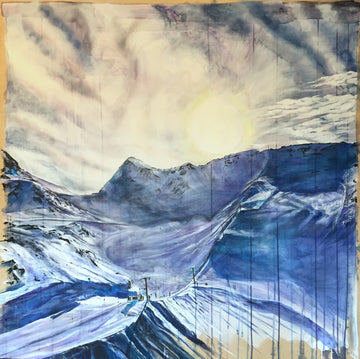 A large original landscape painting of the Horstman Glacier on Blackcomb Mountain in Whistler, BC. Blue, Purple, White, Black.