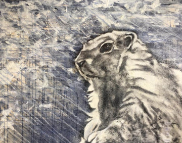 Original mixed media painting of the Hoary Marmot of Whistler. Encaustic top coat. By Heidi Denessen. 